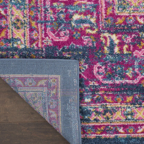 6' Blue And Pink Medallion Distressed Runner Rug