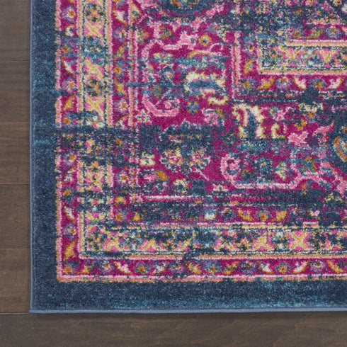6' Blue And Pink Medallion Distressed Runner Rug