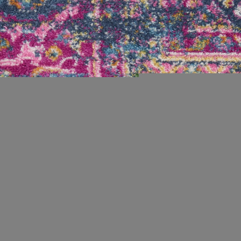 6' Blue And Pink Medallion Distressed Runner Rug