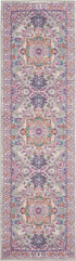 8' Light Gray And Pink Medallion Runner Rug