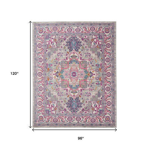 8' X 10' Light Gray And Pink Medallion Area Rug
