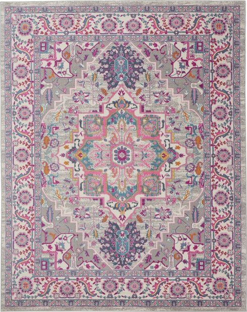 8' X 10' Light Gray And Pink Medallion Area Rug