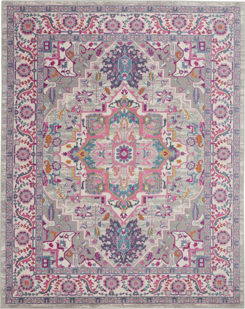 8' X 10' Light Gray And Pink Medallion Area Rug