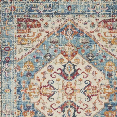 7' X 10' Ivory And Blue Oriental Distressed Area Rug