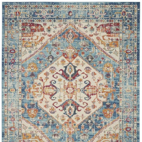 7' X 10' Ivory And Blue Oriental Distressed Area Rug