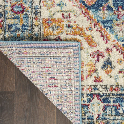 7' X 10' Ivory And Blue Oriental Distressed Area Rug