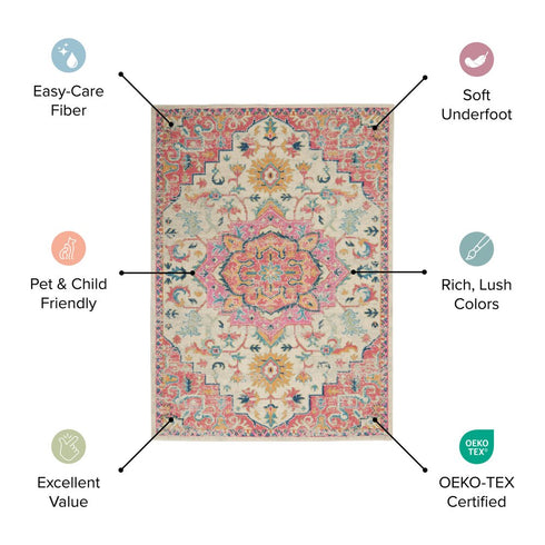 8' X 10' Pink And Ivory Southwestern Distressed Area Rug