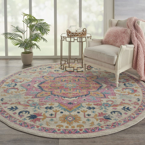 8' X 10' Pink And Ivory Southwestern Distressed Area Rug