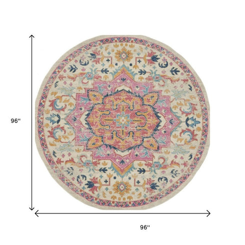 8' X 10' Pink And Ivory Southwestern Distressed Area Rug