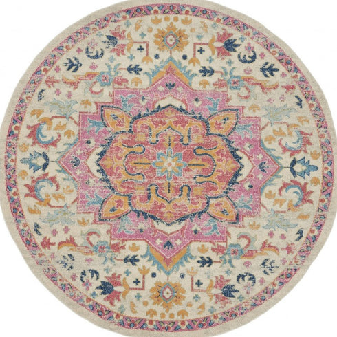 8' X 10' Pink And Ivory Southwestern Distressed Area Rug