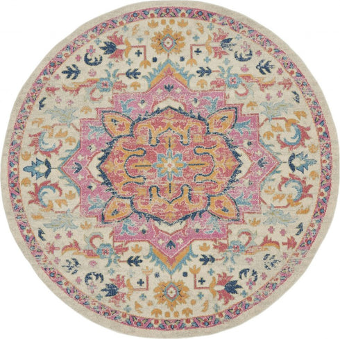 8' X 10' Pink And Ivory Southwestern Distressed Area Rug