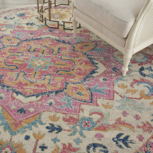 8' X 10' Pink And Ivory Southwestern Distressed Area Rug