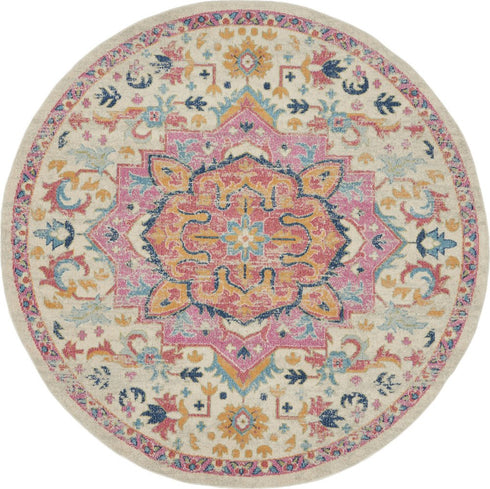 8' X 10' Pink And Ivory Southwestern Distressed Area Rug