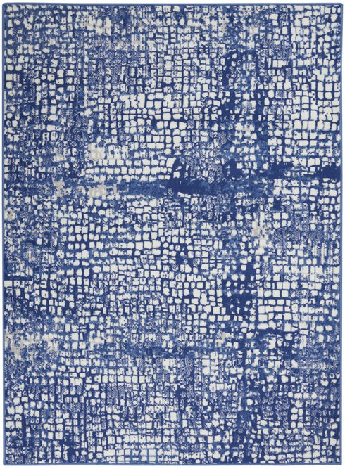 6' X 9' Ivory And Blue Geometric Area Rug