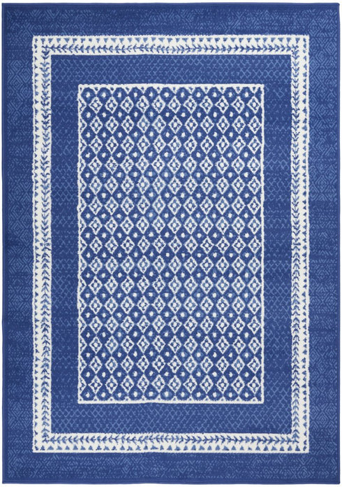 6' X 9' Blue And White Geometric Area Rug