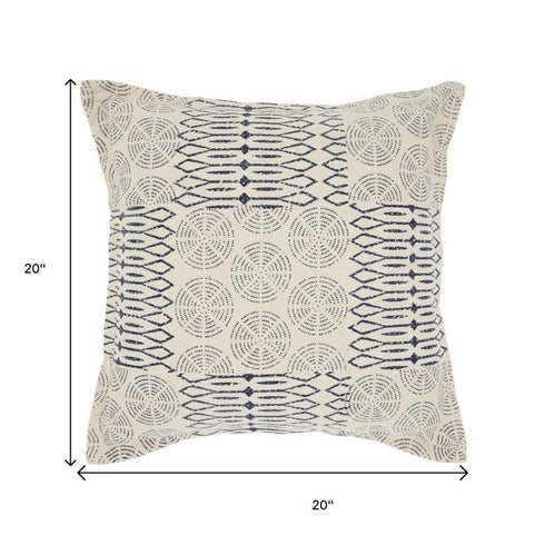 20" Indigo And Ivory Geometric Cotton Throw Pillow