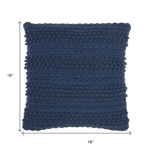 Navy Blue Textured Dots And Stripes Throw Pillow