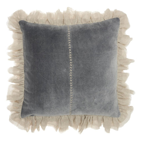Wide Tasseled Marble Steel Blue Throw Pillow