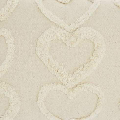 14" X 20" Off White Cotton Heart Throw Pillow