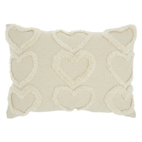 14" X 20" Off White Cotton Heart Throw Pillow