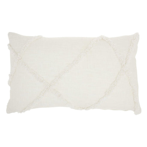 White Abstract Shaggy Detail Lumbar Pillow