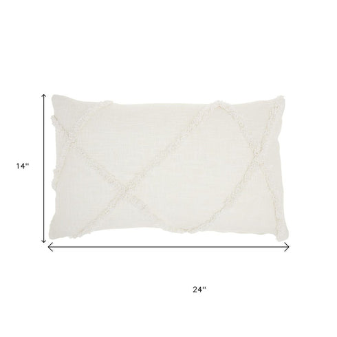 White Abstract Shaggy Detail Lumbar Pillow