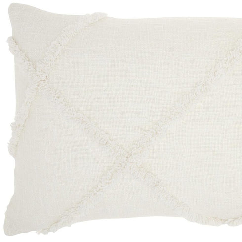 White Abstract Shaggy Detail Lumbar Pillow