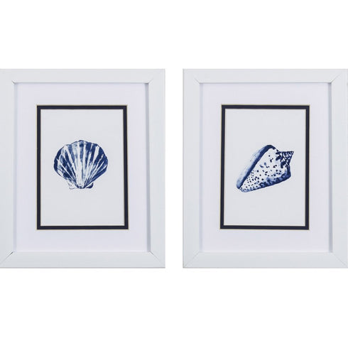 Set Of Two Blue And White Seashell Wall Art