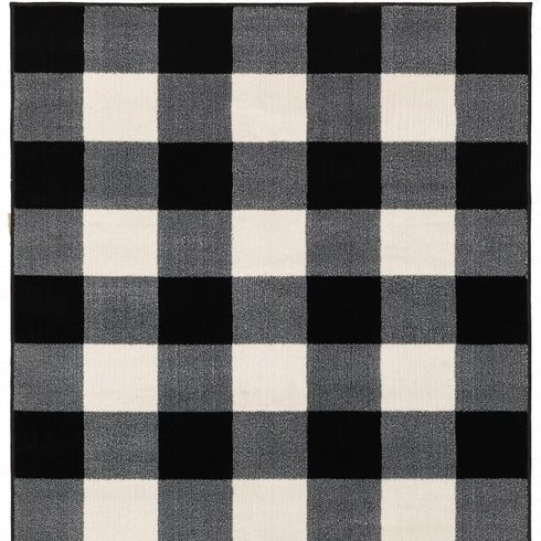 7' X 9' Black And Ivory Gingham Area Rug