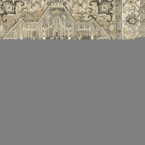8' X 11' Beige And Gray Medallion Distressed Area Rug