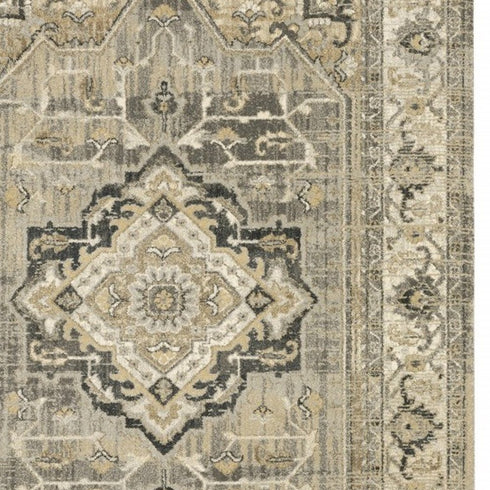 8' X 11' Beige And Gray Medallion Distressed Area Rug
