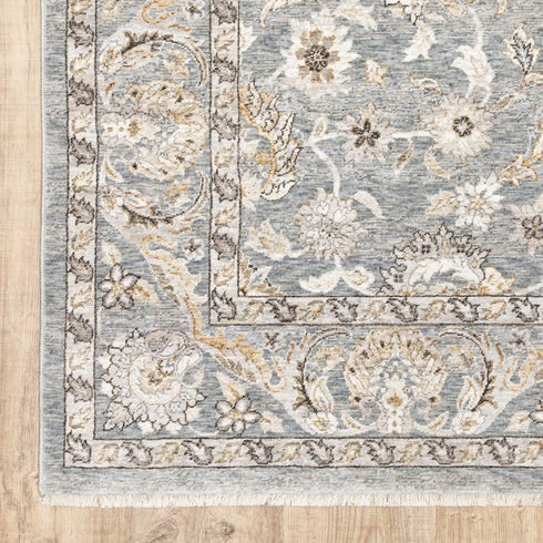 8' X 11' Blue And Ivory Oriental Distressed Area Rug