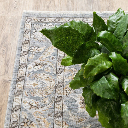 8' X 11' Blue And Ivory Oriental Distressed Area Rug