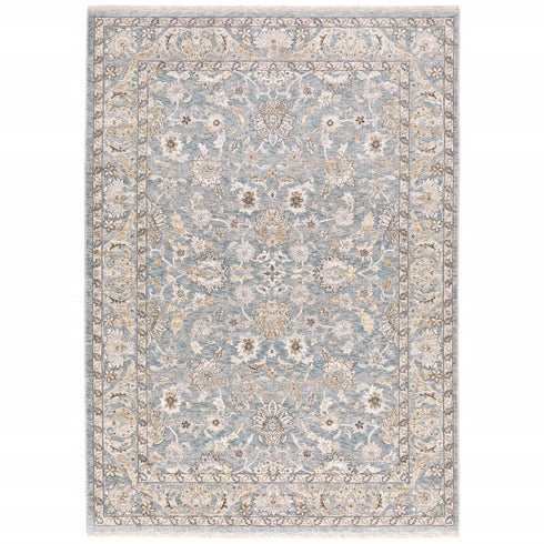 8' X 11' Blue And Ivory Oriental Distressed Area Rug
