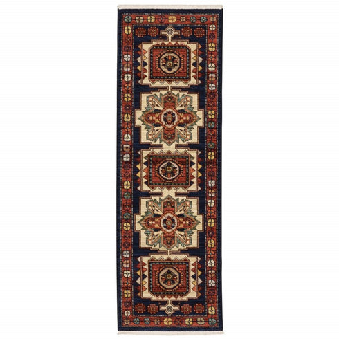8' X 11' Blue And Red Medallion Area Rug