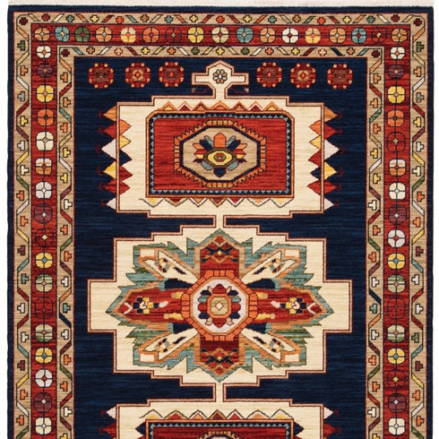 8' X 11' Blue And Red Medallion Area Rug