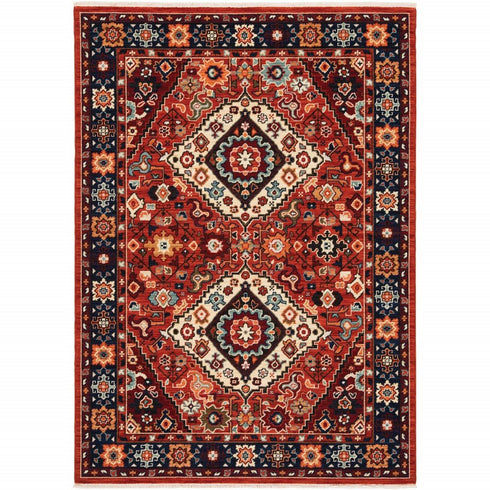 8' X 11' Red And Blue Oriental Area Rug