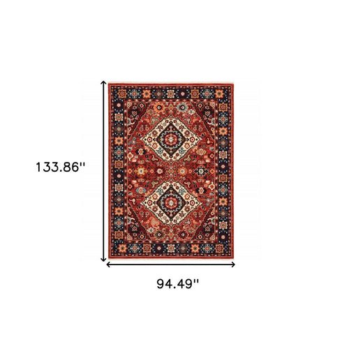 8' X 11' Red And Blue Oriental Area Rug