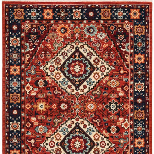 8' X 11' Red And Blue Oriental Area Rug