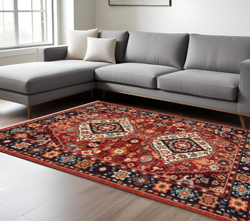 8' X 11' Red And Blue Oriental Area Rug