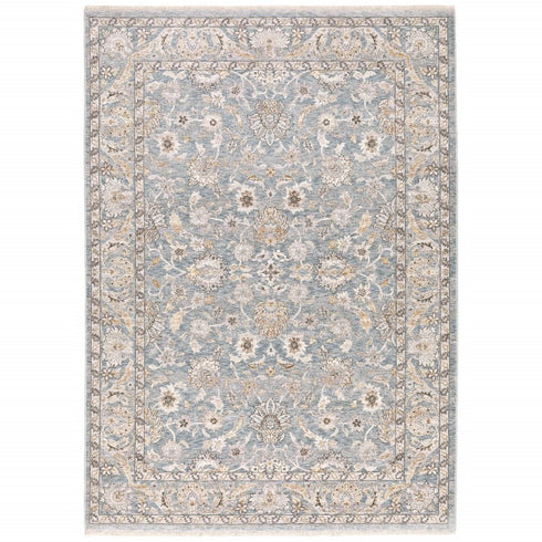 5' X 8' Blue And Ivory Oriental Distressed Area Rug