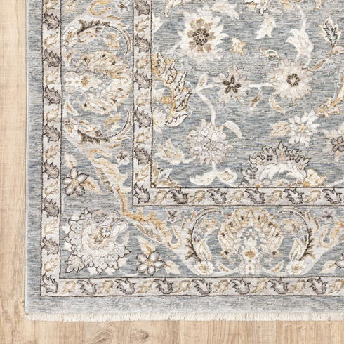 5' X 8' Blue And Ivory Oriental Distressed Area Rug