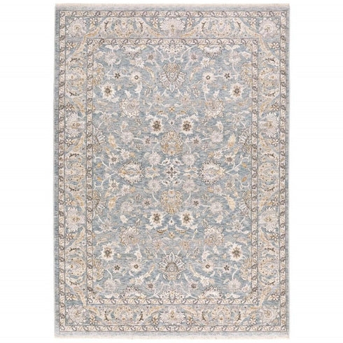 5' X 8' Blue And Ivory Oriental Distressed Area Rug