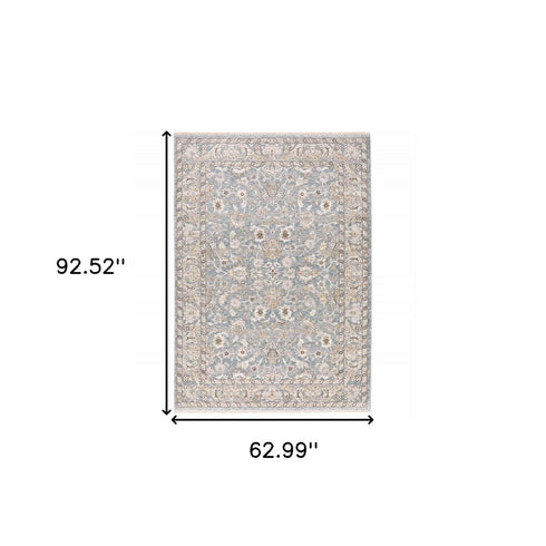 5' X 8' Blue And Ivory Oriental Distressed Area Rug