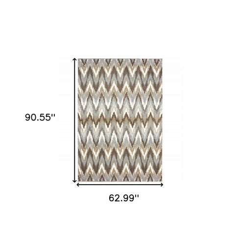 8' X 11' Gray And Taupe Ikat Pattern Area Rug