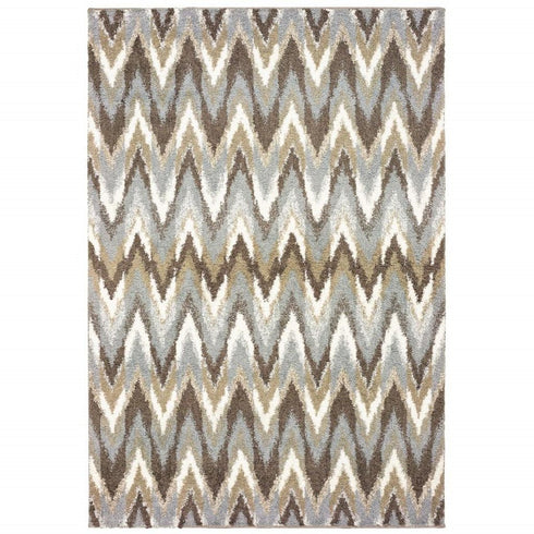 8' X 11' Gray And Taupe Ikat Pattern Area Rug