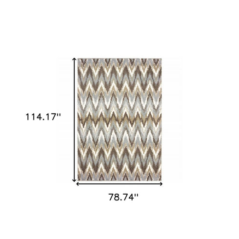 8' X 11' Gray And Taupe Ikat Pattern Area Rug