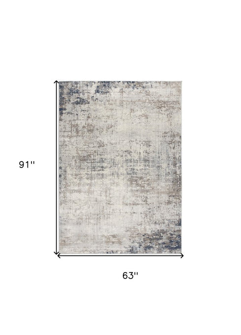5' X 8' Navy Blue Distressed Striations Area Rug