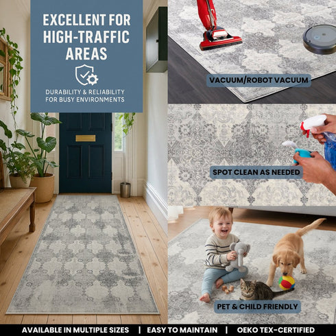 2' X 3' Gray Distressed Trellis Pattern Scatter Rug