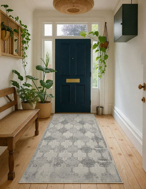 2' X 3' Gray Distressed Trellis Pattern Scatter Rug